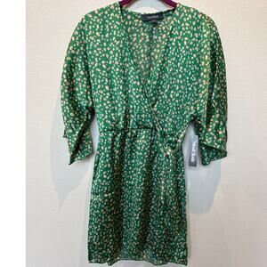ModCloth Kimono Kuteness Satin Mini Wrap Dress Emerald Green Women's XS NWT